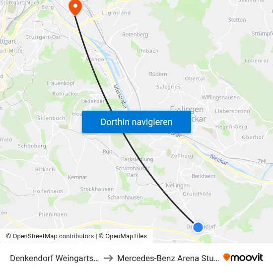 Denkendorf Weingartstraße to Mercedes-Benz Arena Stuttgart map