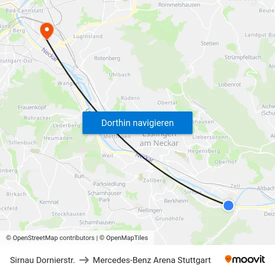 Sirnau Dornierstr. to Mercedes-Benz Arena Stuttgart map