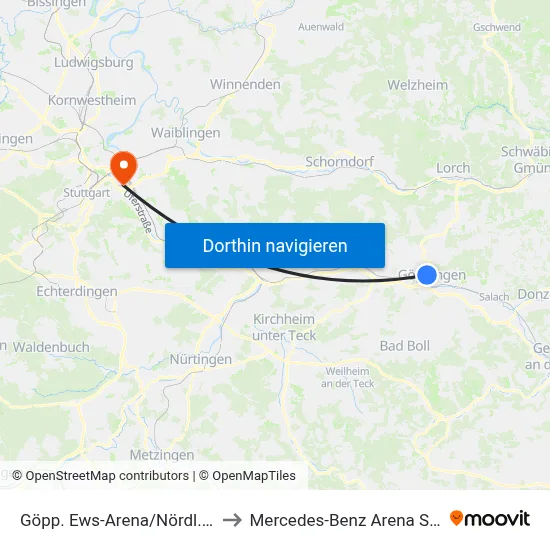 Göpp. Ews-Arena/Nördl.Ringstr. to Mercedes-Benz Arena Stuttgart map