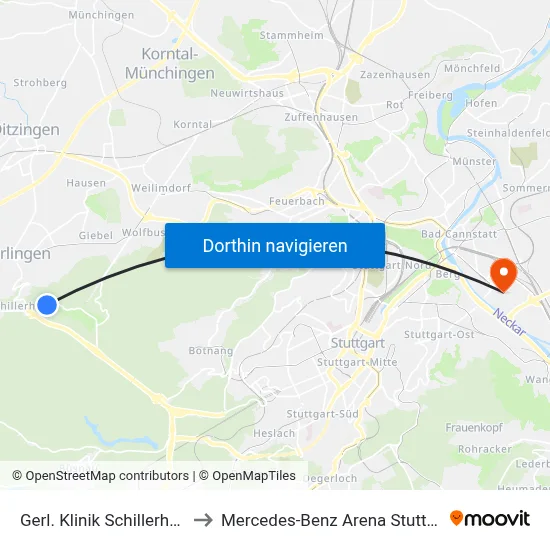 Gerl. Klinik Schillerhöhe to Mercedes-Benz Arena Stuttgart map