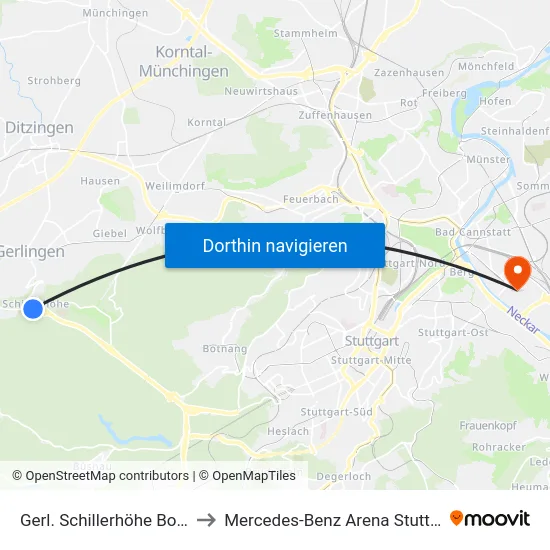 Gerl. Schillerhöhe Bosch to Mercedes-Benz Arena Stuttgart map