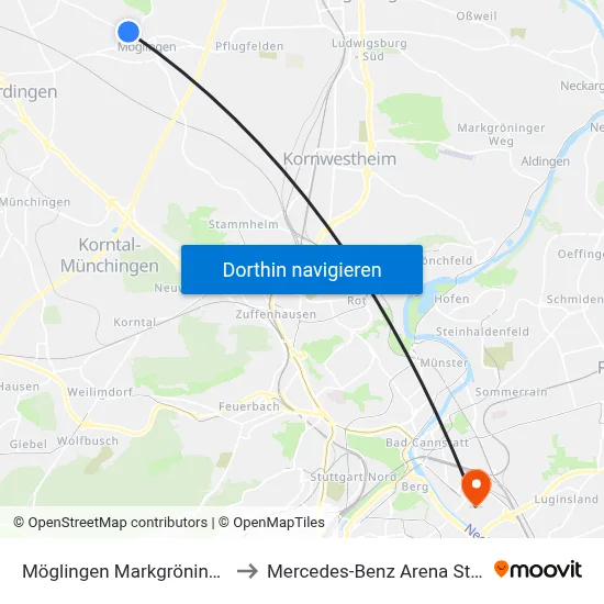 Möglingen Markgröninger Str. to Mercedes-Benz Arena Stuttgart map