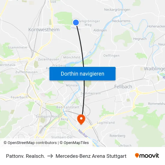 Pattonv. Realsch. to Mercedes-Benz Arena Stuttgart map
