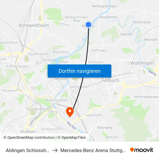 Aldingen Schlosshof to Mercedes-Benz Arena Stuttgart map