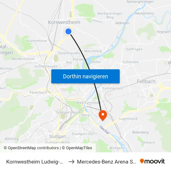 Kornwestheim Ludwig-Herr-Str. to Mercedes-Benz Arena Stuttgart map