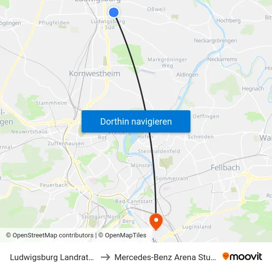 Ludwigsburg Landratsamt to Mercedes-Benz Arena Stuttgart map