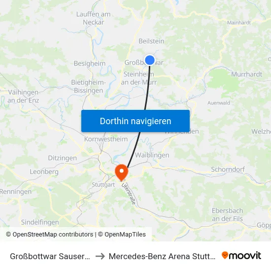 Großbottwar Sauserhof to Mercedes-Benz Arena Stuttgart map