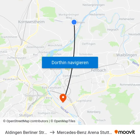 Aldingen Berliner Straße to Mercedes-Benz Arena Stuttgart map