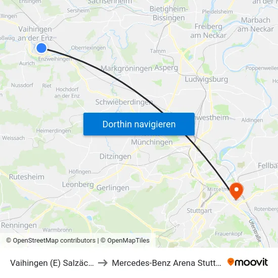 Vaihingen (E) Salzäcker to Mercedes-Benz Arena Stuttgart map