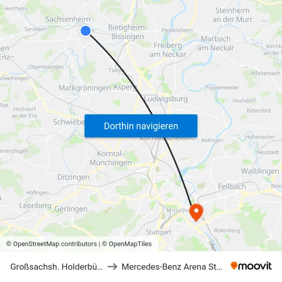 Großsachsh. Holderbüschle to Mercedes-Benz Arena Stuttgart map