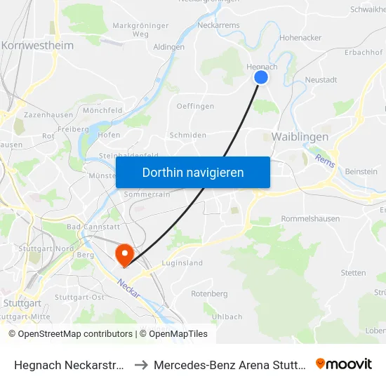 Hegnach Neckarstraße to Mercedes-Benz Arena Stuttgart map