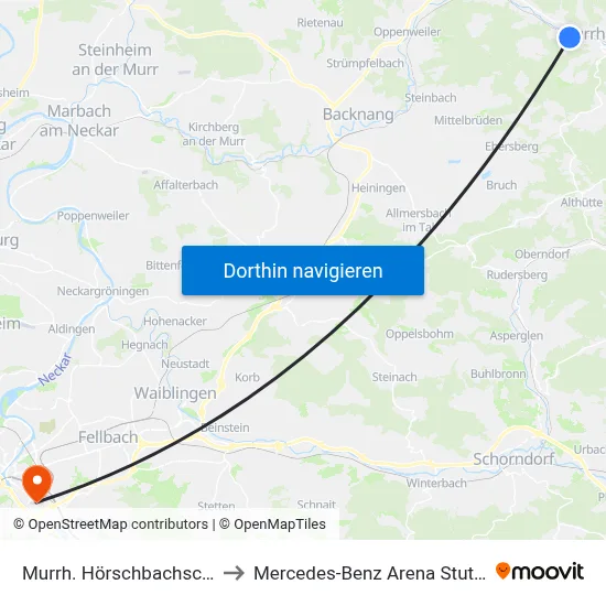 Murrh. Hörschbachschule to Mercedes-Benz Arena Stuttgart map