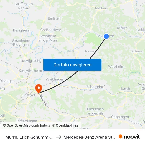 Murrh. Erich-Schumm-Straße to Mercedes-Benz Arena Stuttgart map
