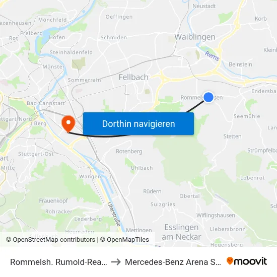 Rommelsh. Rumold-Realschule to Mercedes-Benz Arena Stuttgart map