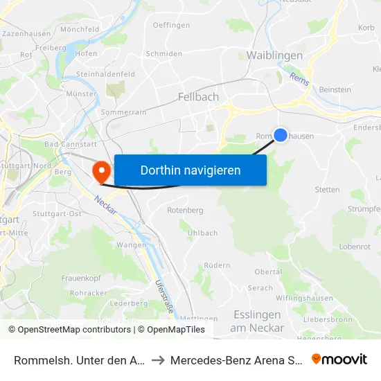 Rommelsh. Unter den Arkaden to Mercedes-Benz Arena Stuttgart map