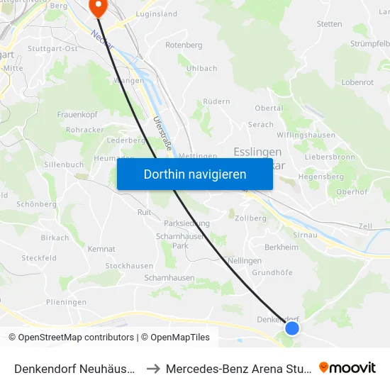 Denkendorf Neuhäuser Str. to Mercedes-Benz Arena Stuttgart map