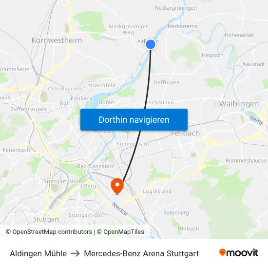 Aldingen Mühle to Mercedes-Benz Arena Stuttgart map