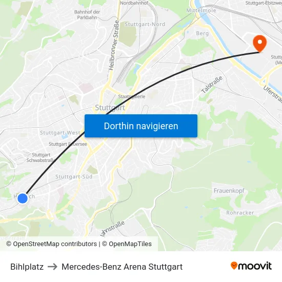 Bihlplatz to Mercedes-Benz Arena Stuttgart map