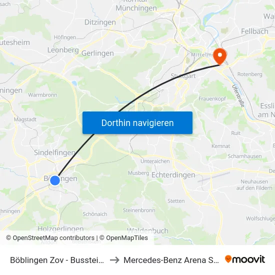 Böblingen Zov -  Bussteige 7-10 to Mercedes-Benz Arena Stuttgart map