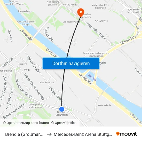 Brendle (Großmarkt) to Mercedes-Benz Arena Stuttgart map