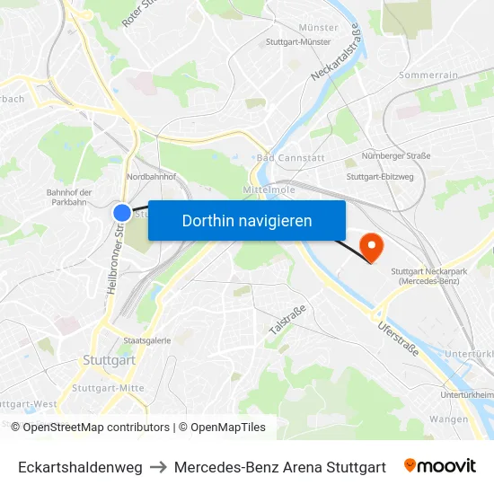 Eckartshaldenweg to Mercedes-Benz Arena Stuttgart map