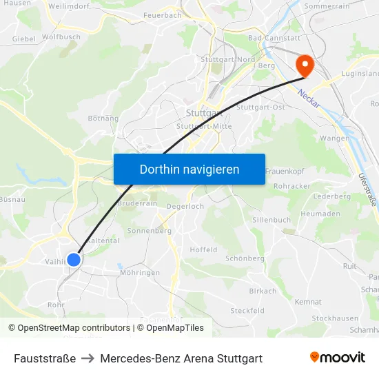 Fauststraße to Mercedes-Benz Arena Stuttgart map