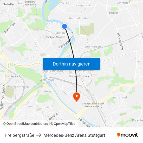 Freibergstraße to Mercedes-Benz Arena Stuttgart map