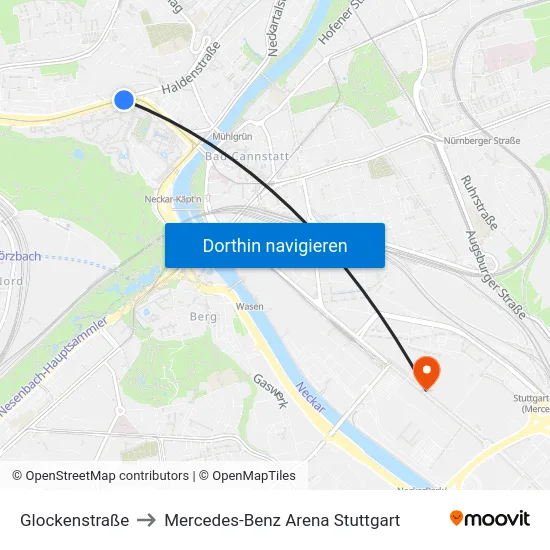 Glockenstraße to Mercedes-Benz Arena Stuttgart map