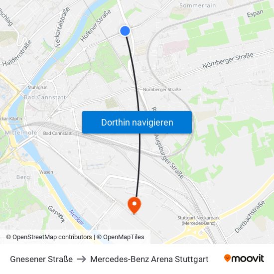 Gnesener Straße to Mercedes-Benz Arena Stuttgart map