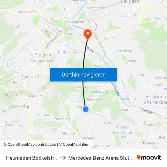 Heumaden Bockelstraße to Mercedes-Benz Arena Stuttgart map