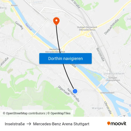 Inselstraße to Mercedes-Benz Arena Stuttgart map