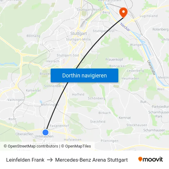 Leinfelden Frank to Mercedes-Benz Arena Stuttgart map