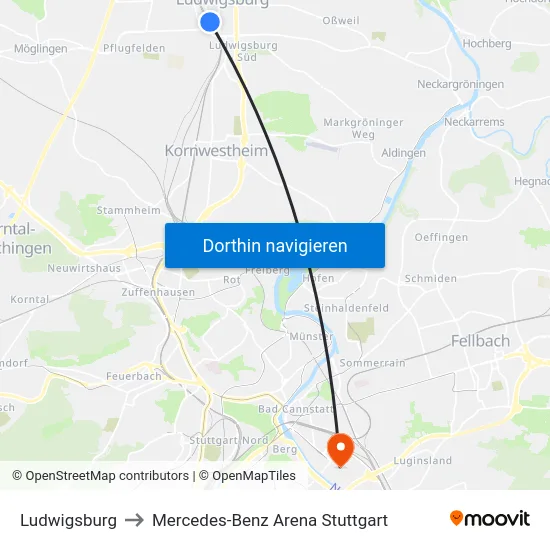 Ludwigsburg to Mercedes-Benz Arena Stuttgart map