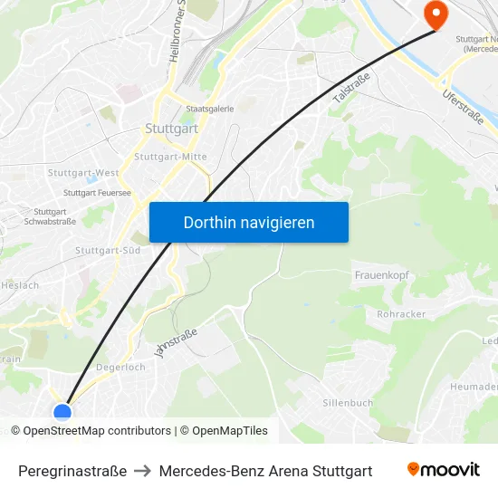 Peregrinastraße to Mercedes-Benz Arena Stuttgart map