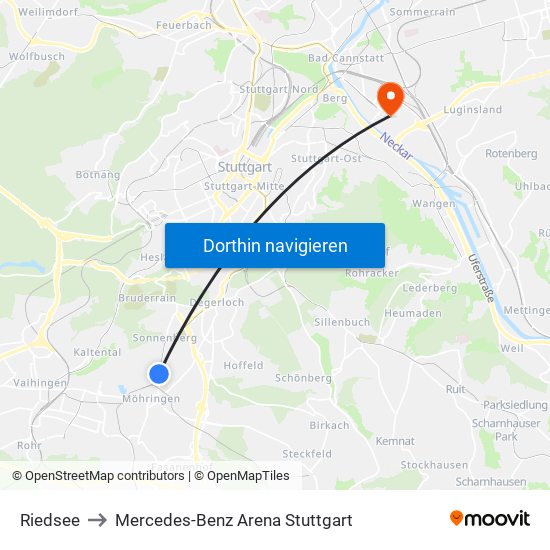 Riedsee to Mercedes-Benz Arena Stuttgart map