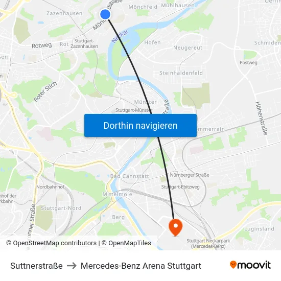 Suttnerstraße to Mercedes-Benz Arena Stuttgart map