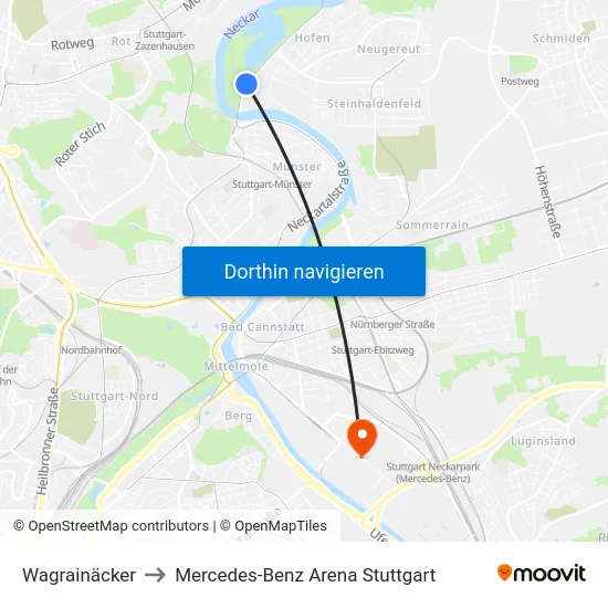 Wagrainäcker to Mercedes-Benz Arena Stuttgart map