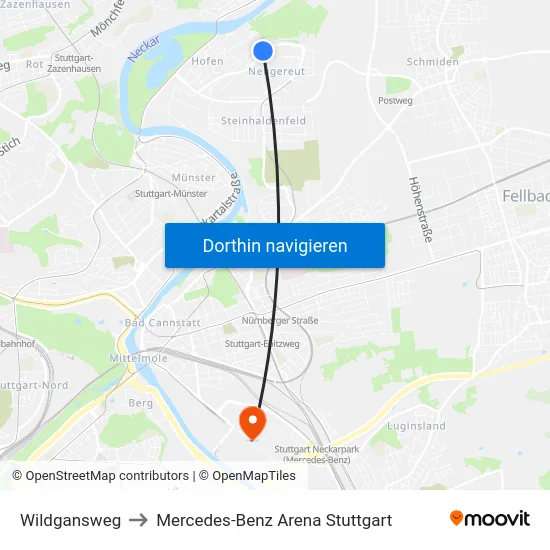 Wildgansweg to Mercedes-Benz Arena Stuttgart map