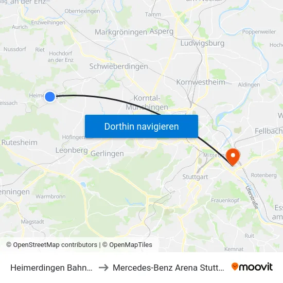 Heimerdingen Bahnhof to Mercedes-Benz Arena Stuttgart map