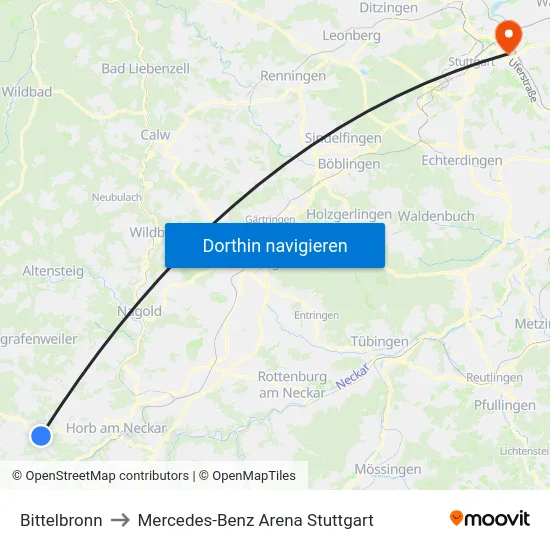 Bittelbronn to Mercedes-Benz Arena Stuttgart map