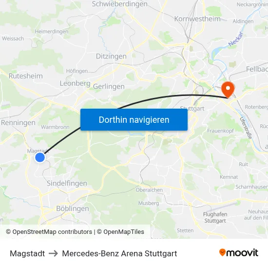 Magstadt to Mercedes-Benz Arena Stuttgart map