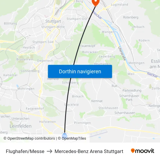 Flughafen/Messe to Mercedes-Benz Arena Stuttgart map