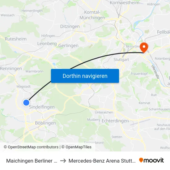 Maichingen Berliner Str. to Mercedes-Benz Arena Stuttgart map