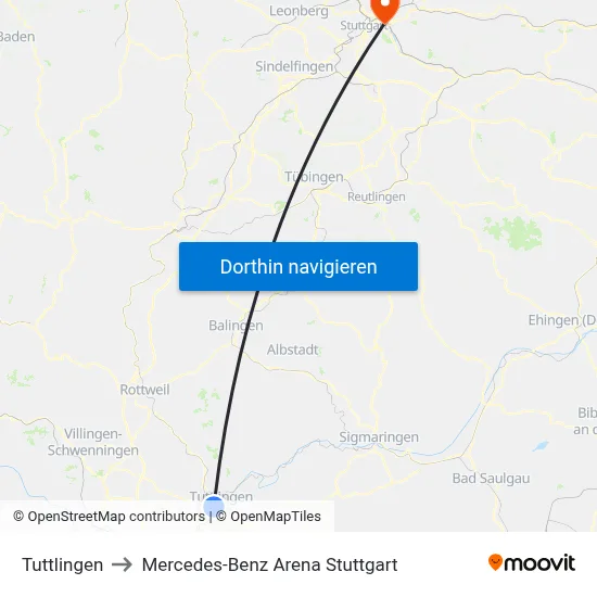 Tuttlingen to Mercedes-Benz Arena Stuttgart map