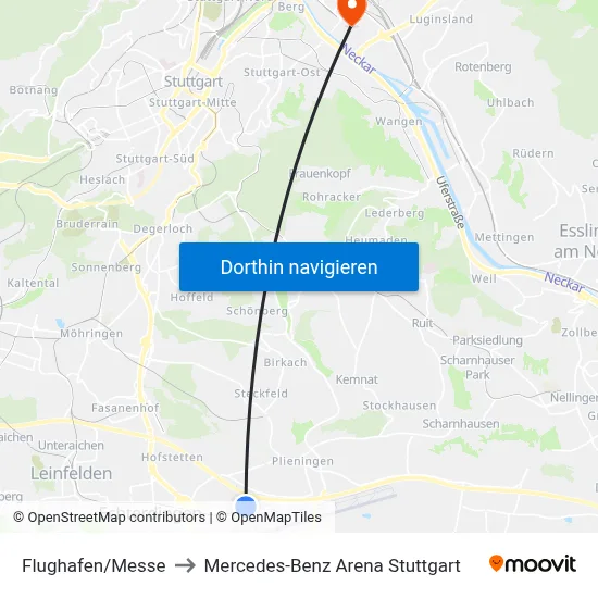 Flughafen/Messe to Mercedes-Benz Arena Stuttgart map