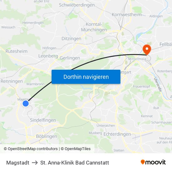 Magstadt to St. Anna-Klinik Bad Cannstatt map