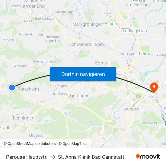 Perouse Hauptstr. to St. Anna-Klinik Bad Cannstatt map
