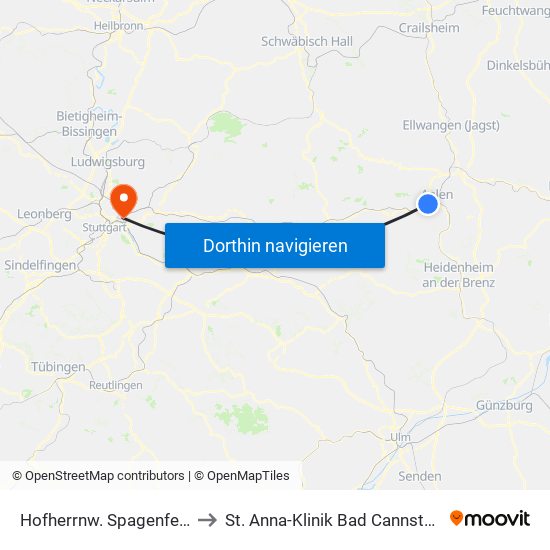 Hofherrnw. Spagenfeld to St. Anna-Klinik Bad Cannstatt map
