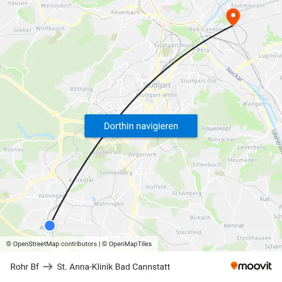 Rohr Bf to St. Anna-Klinik Bad Cannstatt map