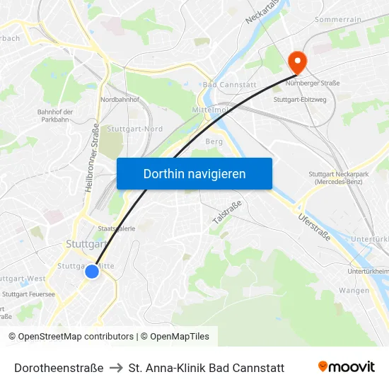 Dorotheenstraße to St. Anna-Klinik Bad Cannstatt map